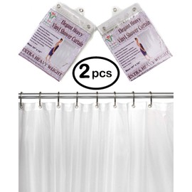 2-Pack Heavy Duty 100% Water Repellent, 10 Mil, Durable Shower Curtain Liner with Reinforced Header, Rustproof Grommets, & Weighted Magnetic Hem DPC Clear