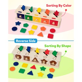 Coogam Montessori Toys Wooden Color Shape Sorting Box Game Geometric Matching Blocks Early Learning Educational Toy Gift for 3 4 5 Year-Old Baby Toddlers