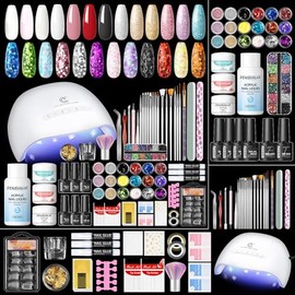 PEACECOLOR 69PCS Acrylic Nail Kit with UV Lamp Full Set for Beginner, Nail Kit Acrylic Set 3 Colours Powder and Liquid Glitter Powders 4PCS Gel Nail Polish for Starter