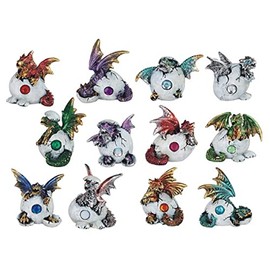 ICE ARMOR 12-Piece Mini Dragon Birthstone Set 2'' H Dragon Baby Hatchling in Egg Statue Fantasy Decoration Figurine Set, Multicolor (78GSC49465)