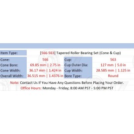 QJZ [Qty.2] 566-563 Tapered Roller Bearing Set Cone & Cup [2.75" Bore x 1.4376" W]