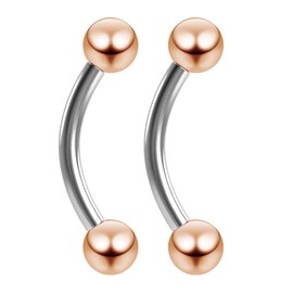 2pc 16g 1.2mm Rose Gold Barbells Curved J-Curve Bar Helix Daith Bridge Balls Lip Rings Tragus Cartilage Bar Eyebrow 8mm