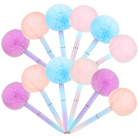 Epakh 12 Pieces 0.5 mm Pompom Ballpoint Pen Cute Fluffy Pen Pastel Girls Christmas Gift Pen Multicolor Fancy Pen for Wedding School Office Christmas Supply, Purple, Coral, Pink, Blue (Blue Ink)