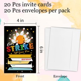 Ketsord Birthday Invitation Cards -glitterbowling ball party - 4"X6"Double-Sided Fill-In Style Invitation Cards With 20 Envelopes, glittering,Party Favors & Supplies(20 Pcs) - B11