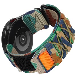 Nixiamy Nylon Sport Watch Band 20mm Quick Release Loop Strap Mountaineering Style Replacement Watch Strap 5 Colors (Black/Army Green/Navy blue/Grey/Orange) for Men Women (Green Camouflage, 20mm)