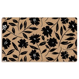 Mingnei Abstract Floral Coco Coir Doormat Door Mat for Home House Entrance, Black and White Abstract Flower Floral Floor Mats for Outdoor Outside Entryway 30x17 Welcome Mat