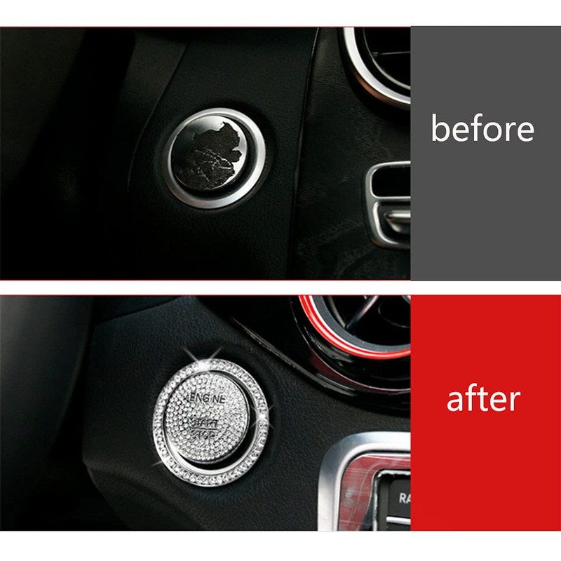 Riloer Car Engine Start Stop Button Cover, Sliver Bling Ignition