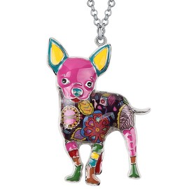 BONSNY Love Pets Enamel Zinc Alloy Metal Chihuahua Necklace Dog Animal pendant Unique Design 18" (Multicolor)