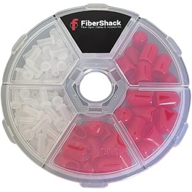 Fibershack - Fiber Optic Dust Cap Kit - Dual Fiber Dust Cap Kit Contains 200x 2.5mm Clear FC/SC/ST Optical Cable Covers & 50x Red ST Bulkhead Port Covers - in a Durable Snap Lock Carry case