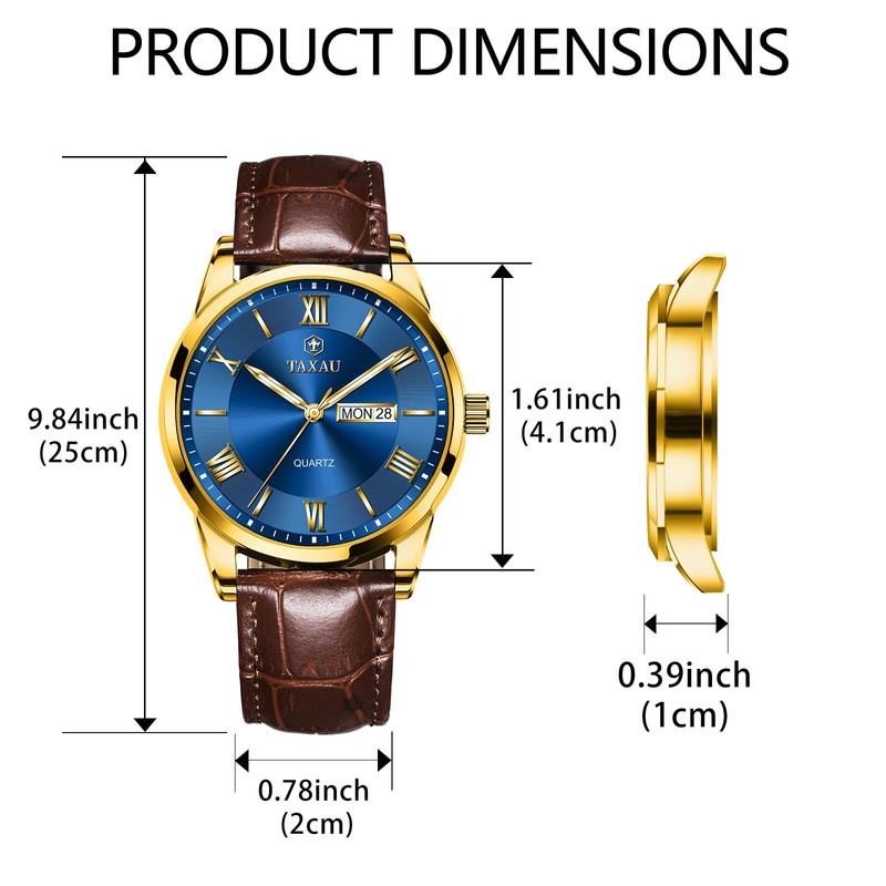 Taxau Leather Watches for Men Blue Face Classic Luxury Men's