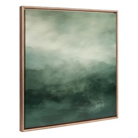 Kate and Laurel Sylvie Beaded Tonal Abstract Comforting Sage Emerald Forest Green Landscape Vintage Framed Canvas Wall Art by The Creative Bunch Studio, 30x30 Gold, Modern Abstract Landscape Art