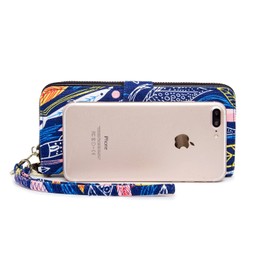 LOVESHE Women wallet RFID Blocking Purse Credit Card Clutch Zip Around Phone Clutch Large Travel Purse Wristlet Bohemian