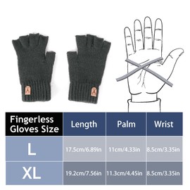 LADES Fingerless Thermal Winter Gloves, Warm Knitted Half Finger Mittens, Grey, Large, Unisex-Adults, Acrylic/Nylon/Polyester, Cold-Weather Gloves