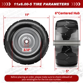 Upgrade 11x6.00-5 Flat Free Tires,2 PCS Solid Zero Turn Mowers Front Tire with 3/4" 5/8" 1/2" Bearings,6"- 8"Center Hub for Johh Deere, Cub Cadet,Bad Boy Mower,Zero Turn Riding Mower Tires,400lbs