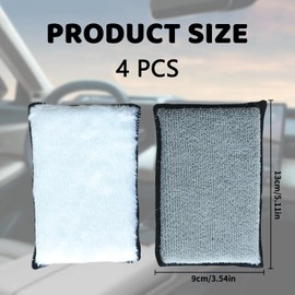 4 Pcs Car Scrubbing Sponge,Double Sided Velvet Towel, Car Washing Sponge,Scrubber Detailing Pads,Durable,Soft,Strong Water Absorption and Elasticity,for Wiping Car Seats,Leather Cleaning(White/Grey)