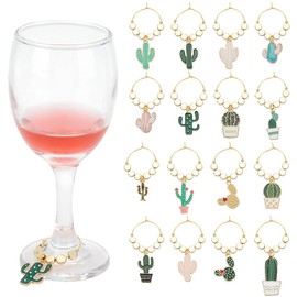 FREEBLOSS 16 Pcs DIY Wine Glass Charms Set Cactus Wine Glass Charms Wine Glass Markers Drink Markers Wine Charm Rings Wine Themed Party Decorations for Wedding Holiday Birthday