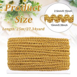 FINGERINSPIRE 25 m 10 mm Metallic Braid Lace Trim Gold Sewing Centipede Braided Lace Decorated Gimp Trim DIY Craft Sewing Accessories for Wedding DIY Clothing Jewellery Crafts Home Decor