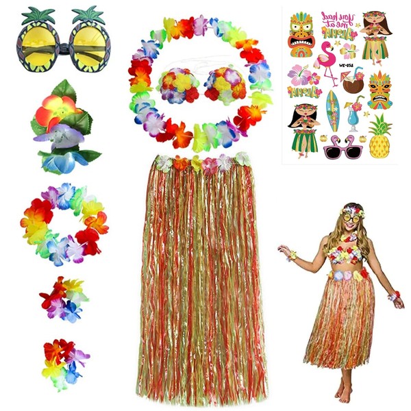 8 Pack Hula Skirt Costume Accessory Kit for Hawaii Luau