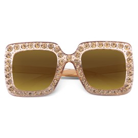 FEISEDY Women Sparkling Crystal Sunglasses Oversized Square Thick Frame B2283