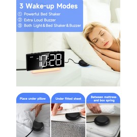 Cadmos Super Loud Alarm Clocks with Bed Shaker,Vibrating Alarm Clock for Heavy Sleepers,Hearing Impaired Deaf,Adults,Teens,Bedside Clock for Bedrooms with Large Digital Display,RGB Night Light (Black)