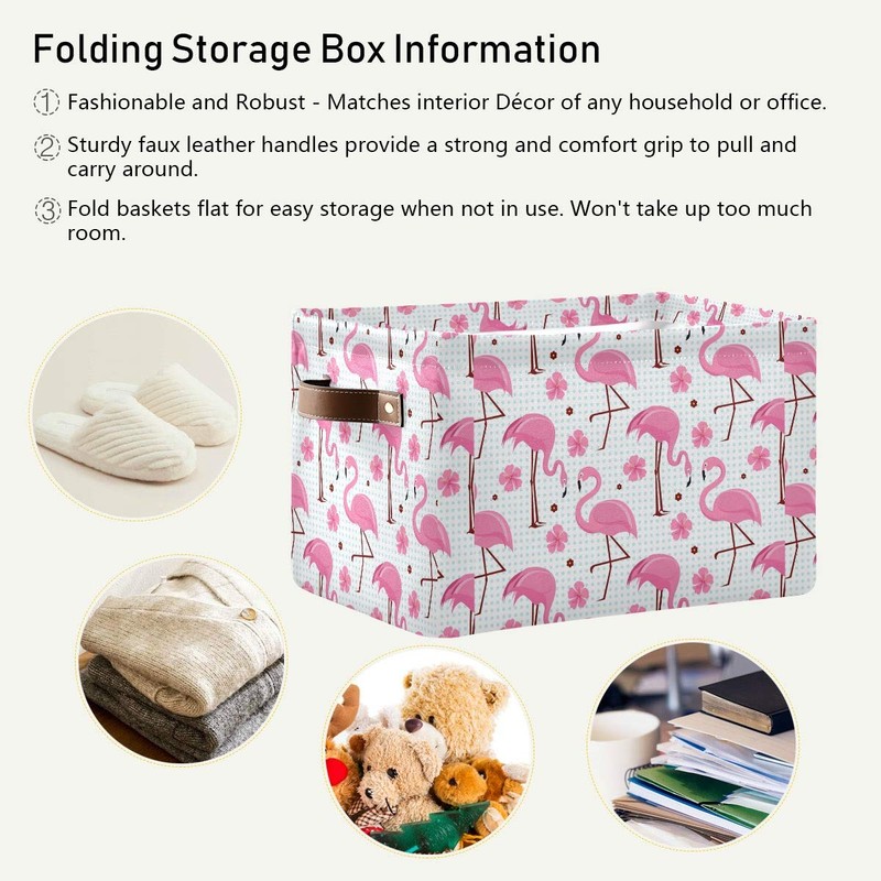 KEEPREAL Pink Flamingos Storage Basket Bin, Large Cube Storage Box