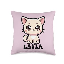 Layla Cute Kitty Cat Design for Girls Name Layla Throw Pillow