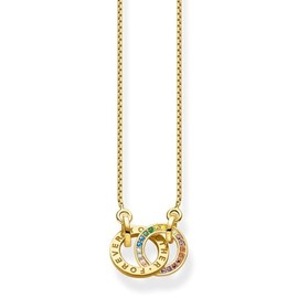 Thomas Sabo Women's Necklace Together with Two Rings Colourful Stones Gold-Plated 925 Sterling Silver with 750 Yellow Gold Plating, Length 55 cm, KE1488-996-7-L55V, Sterling Silver Yellow Gold, Cubic