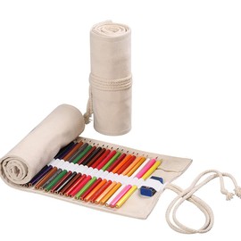 UUYYEO Large Capacity Pen Curtain Canvas Roll Up Pencil Case 36 Slots Pencil Bag Pencils Case Wrap Roll Holder for Coloring Pencil Natural Color