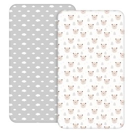 Pack of 2 Jersey Fitted Sheets for Cot, 100% Microfibre, Breathable, 120 x 60 cm, Öko-text100, Cosy and Lightweight Baby Bassinet Sheet, Suitable for All Mattress Shapes (Bear)