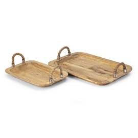 IMAX 71727-2 Tabari Wood Trays with Jute Handle, 2-Pack