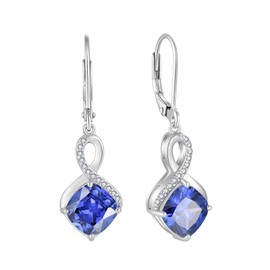 FJ Square Princess Cut Hanging Earrings Women's 925 Sterling Silver Infinity Earrings Birthstone Jewellery Gifts for Women, Sterling Silver Cubic Zirconia, Tanzanite