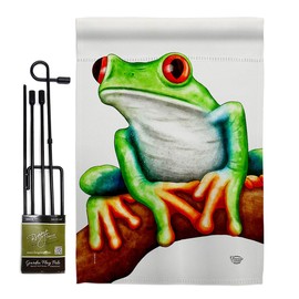 Critters Tree Frog Garden Flag Set with Stand Animals Bee Ladybug Animal Pet Nature Creature Small Decorative Gift Yard House Banner Made in USA 13 X 18.5