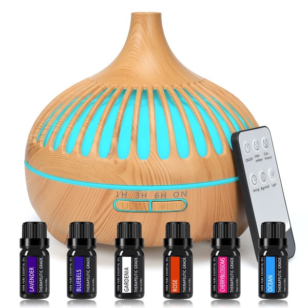 Aroma Diffuser, 450 ml Humidifier, Ultrasonic Diffuser, Aromatherapy Oil Diffuser, Humidifier, Ultrasonic Nebuliser, Oil Burner with 7 LED Colours, for Home, Bedroom, Office, Yoga, Spa