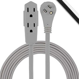 GE Indoor Extension Cord, 15 Ft Power Cable, 3 Grounded Outlets, 3-Prong, Low-Profile Flat Plug, 16 Gauge, UL Listed, Gray, 43026, 1 Pack