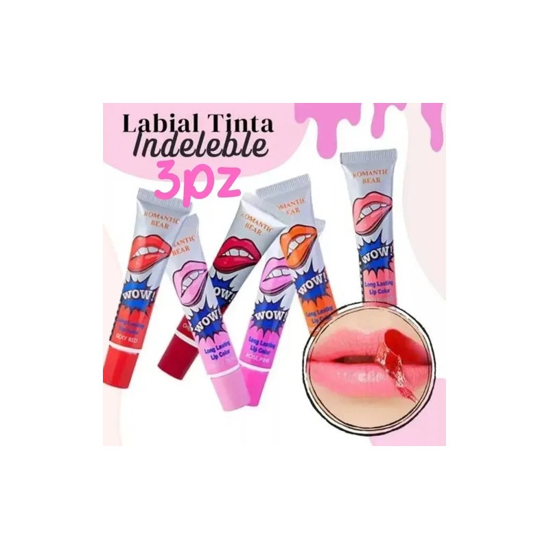 Lip Gloss Tinta Indeleble Labial Larga Duración Pack 3pz F