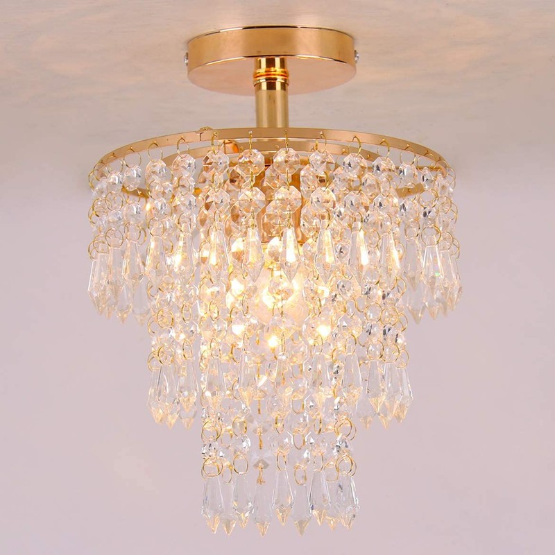 FRIXCHUR Mini Size Crystal Chandelier Modern Flush Mount Ceiling Light