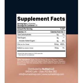 NUMAD Zinc GUMMIES Extra Strength 50mg  60ct - Zinc Vitamin