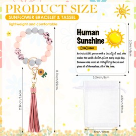 Treela 4 Set Sunflower Gifts for Women, Sunflower Beaded Bracelets Wristlet Keychain Bulk Christmas Birthday Inspirational Gifts for Women Friends Daughter Lovers Sisters Adults Sunshine Party Favors