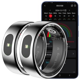 Newgen Medicals Aktivitätstracker-Ring: 2er-Set Fitnesstracker-Ringe, Touch, Herzfrequenz, SpO2, 5 ATM, Gr.63 (Fitness mit Touch-Steuerung)