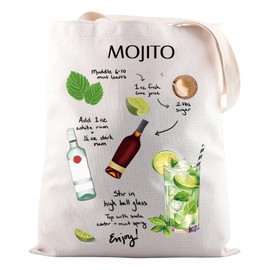 JNIAP Mojito Lover Gift Mojito Bar and Recipe Tote Bag Cocktail Recipe Bundle Gift (Mojito Recipe Tote Bag)