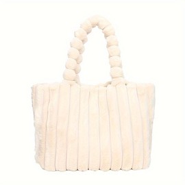 Fashion Korean Solid Color Shoulder Bag Handbag, Large Capacity Simple Commuter Tote Bag, 2024 New Plush Women's Bag - Color: Beige