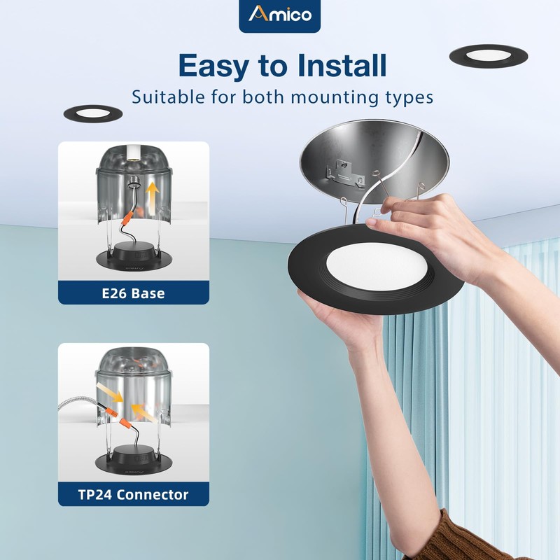 Amico 5/6 inch 5CCT LED Recessed Lighting 12 Pack, Dimmable,