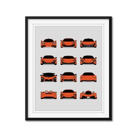 Custom Car Posters History of McLaren Generations and Handmade Print of McLaren (MP4-12C, 650S, 720S, Senna, GT, Speedtail) - Helios Orange, 16x20" Metallic Print (Unframed)