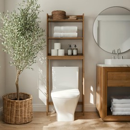 Zenna Home Bamboo Over-The-Toilet Bathroom Spacesaver with 3 Shelves, A-Frame Shelving for Bath, Laundry and Other Household Storage, Natural Finish