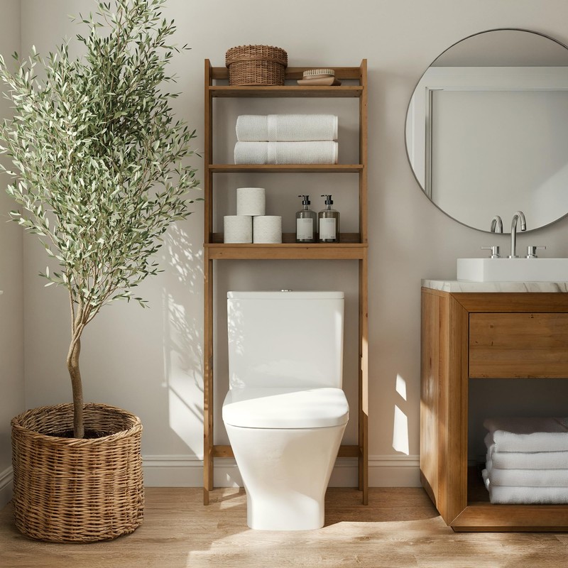 Zenna Home Bamboo Over-The-Toilet Bathroom Spacesaver with 3 Shelves, A-Frame