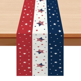 4th of July Red White and Blue Table Runner(13x72 Inch) Memorial Day July 4 Patriotic Decorations Americana Star Table Runners for Holiday Home Farmhose Decor Indoor Outdoor Party Favors Supplies