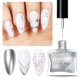 vieafenti Silver Nail Polish Liner Air Dry 15ml, Glitter Metallic Liner Painted Nail Art for Dotting Painting French Manicure Fast Drying Non Gel