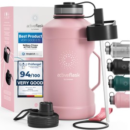 BeMaxx Trinkflasche Edelstahl ACTIVE FLASK + Strohhalm (3 Deckel) | Große 2,2 Liter Sportflasche BPA-frei Auslaufsicher Kohlensäure geeignet, 2l XL Wasserflasche Sport Outdoor Fitness Wasser Flasche