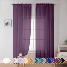 Simplebrand Plum Purple Sheer Curtains 72 Inches Long 2 Panels for Living Room, Rod Pockets Airy Window Treatments Voile Sheer Curtains Panels Lightweight for Front Back Patio Glass Door, 42" Width