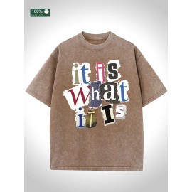 Men's 100% Cotton Washed T Shirt Festival Gift American Street Fashion CommutingColor: Brown, Size: M